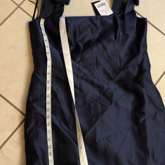 NWT Alfred Sung Satin Fit Flare Maxi Dress Gown Shoulder Bows Midnight Navy 16 - Picture 9 of 11